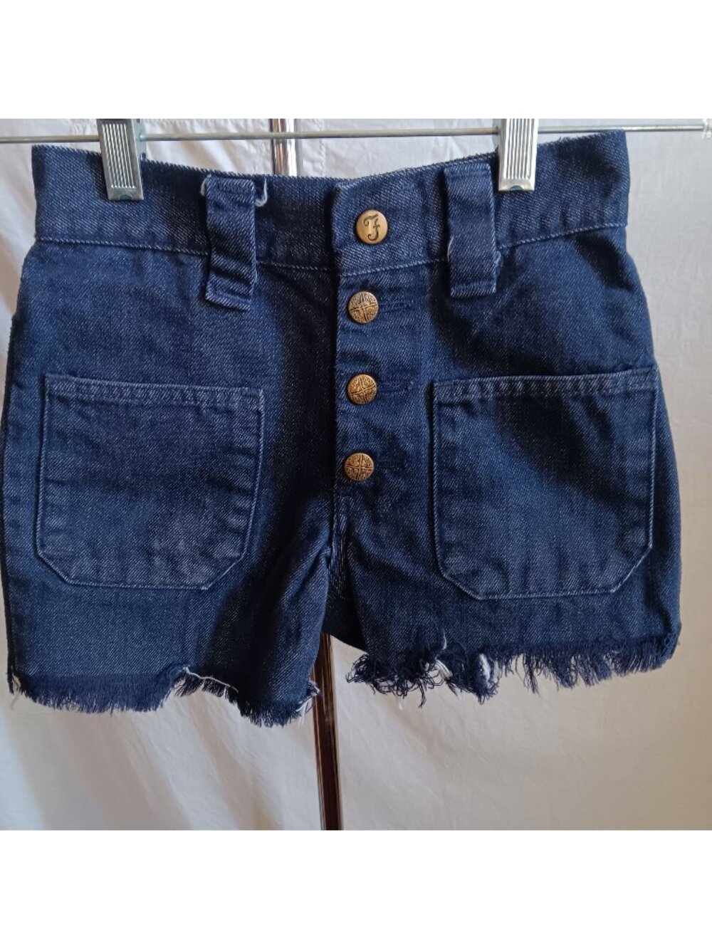 Vintage Shorts Boys 8 Farah Denim Snap Buttonfy Cut-Off Frayed Hem 1970's Hippy